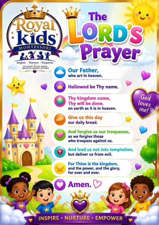 Royal Kids Montessori poster of The Lord's Prayer for children.